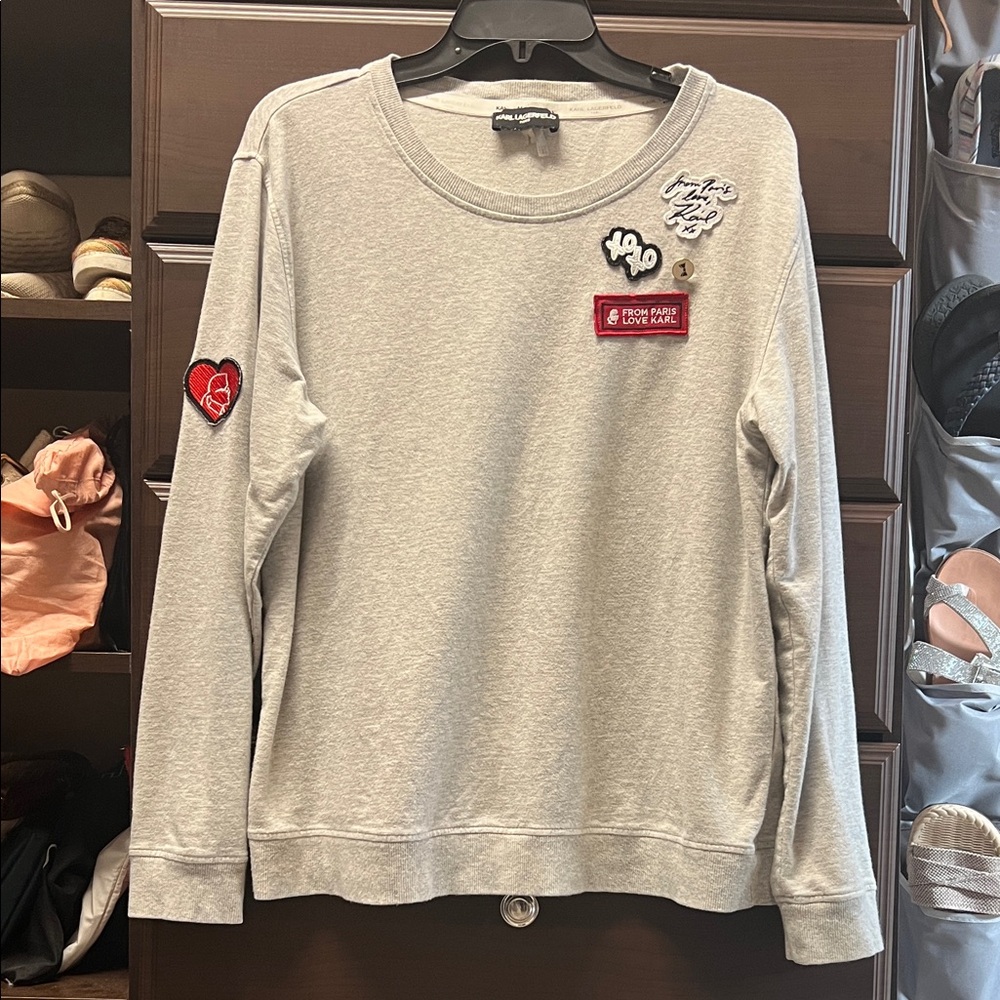 Karl Lagerfeld Light Gray Women's Sweatshirt with Patch Details